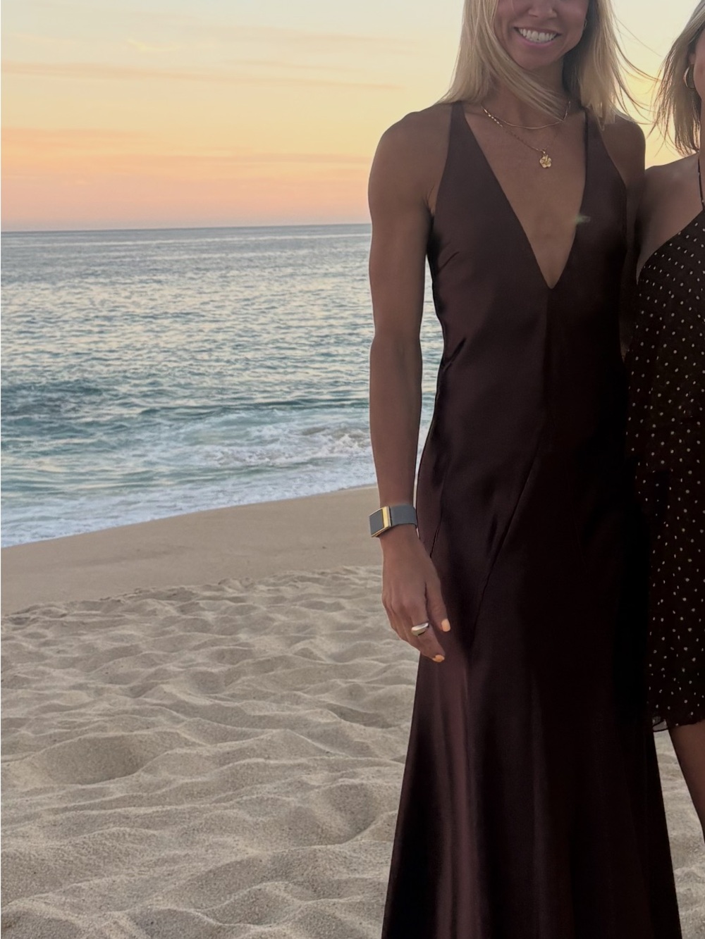 Zara Deep neck marroonish Brown Backless Satin Maxi Dress XS such quality $200